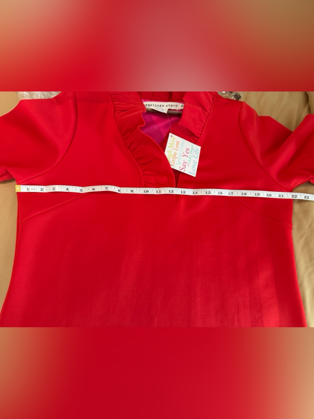 Gretchen Scott Designs Red/Pink Ruffle V-Neck Midi Dress XL NWT - Picture 10 of 14